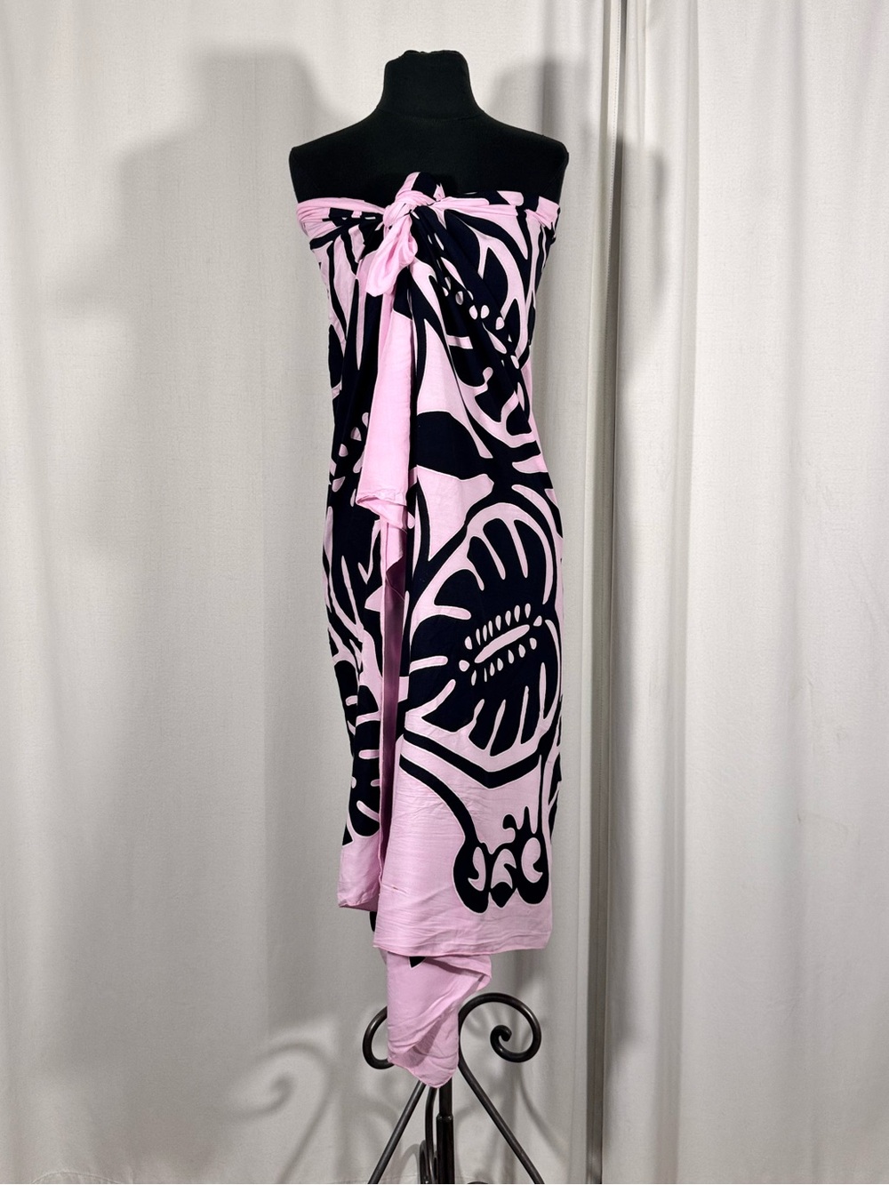 Lauhala Pink and Black Floral Sarong Wrap